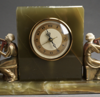 Whitehall-Hammond Art Nouveau Style Onyx And Patinated Metal Figural Mantle Clock